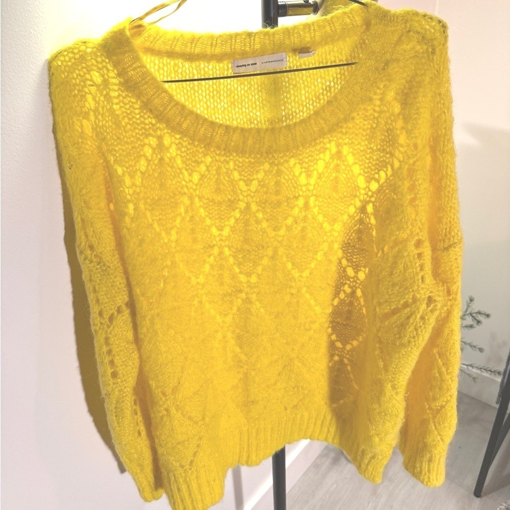 Sleeping on Snow sweater Anthropologie NWOT cheery bright yellow LG